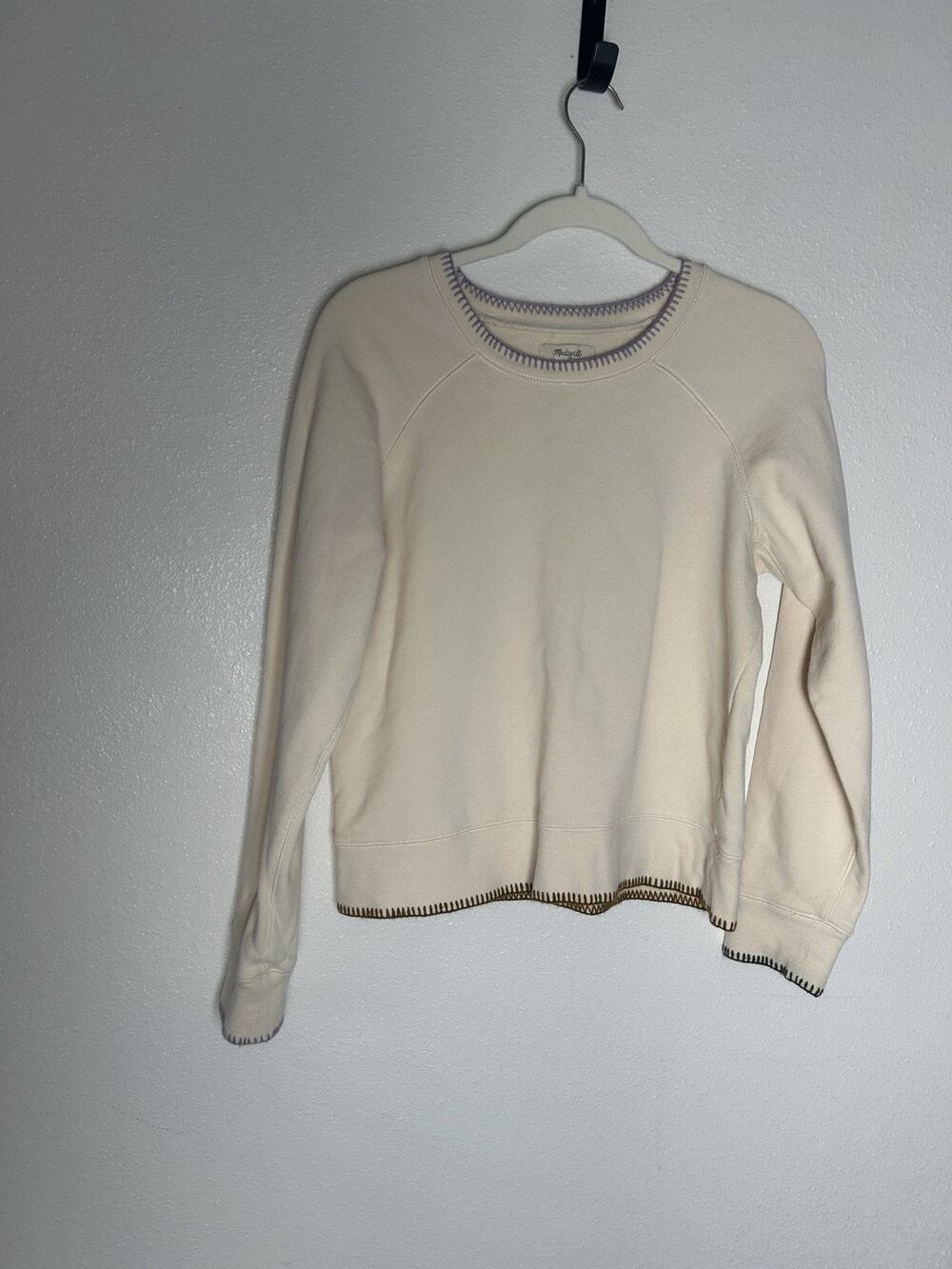 Madewell Cream Crewneck Contrasting Whipstitch Sweatshirt Pullover Medium